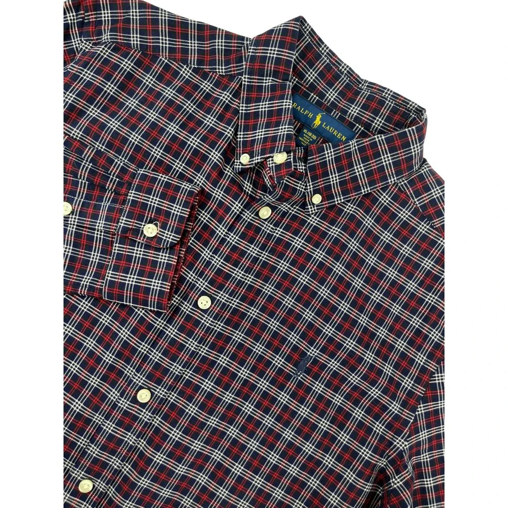 Boys Ralph Lauren‎ Plaid Button Down Shirt Long Sleeve Size XL 18-20 Navy Red